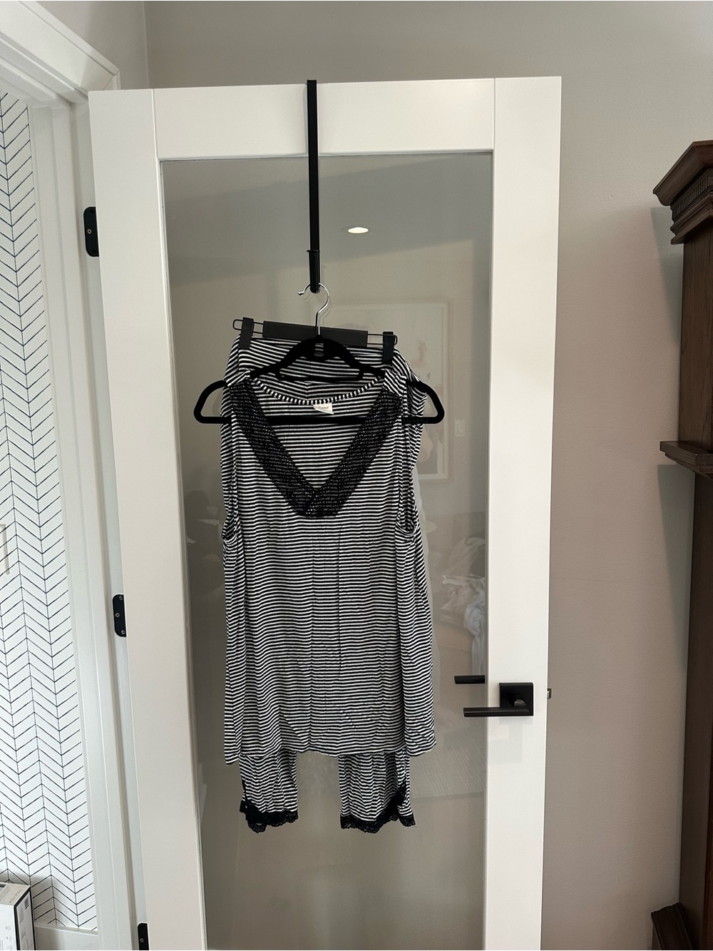 Soma Black and White Striped Lace-Trim Pajama Camisole & Shorts